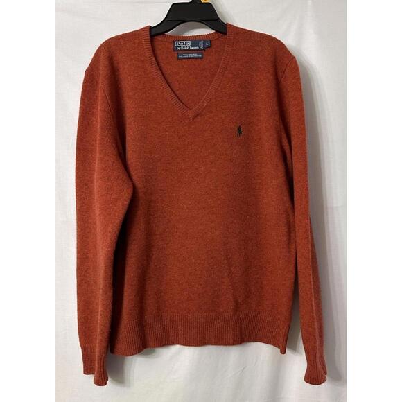 Polo Ralph‎ Lauren Mens 100% Lambs Wool V Neck Pullover Sweater Size Large